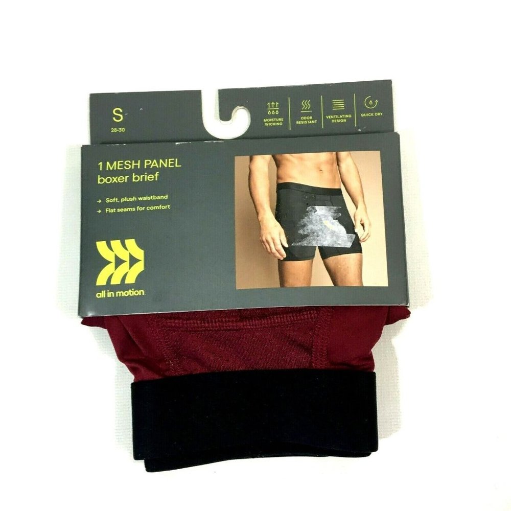 All In Motion Mens Mesh Panel Long Boxer Brief Small 28-30 Red 1 Pair